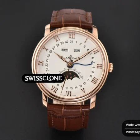 Rolex Blancpain Villeret 6654 40mm Complicated Function OMF White Dial Brown Leather High Resolution View