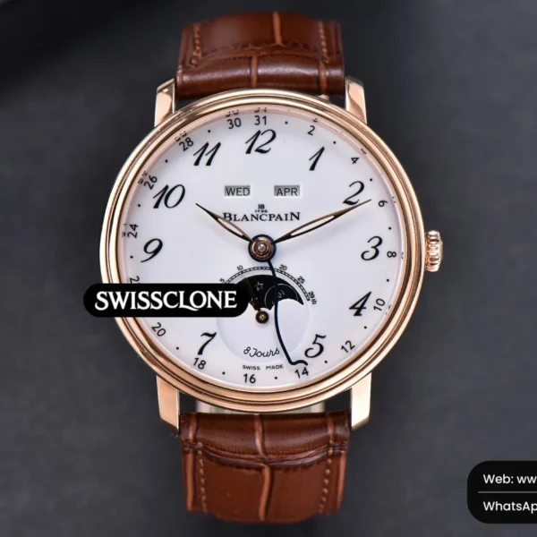 Rolex Blancpain Villeret 6654 Complicated Function OMF 40mm White Dial Brown Leather CAL6654 High Resolution View