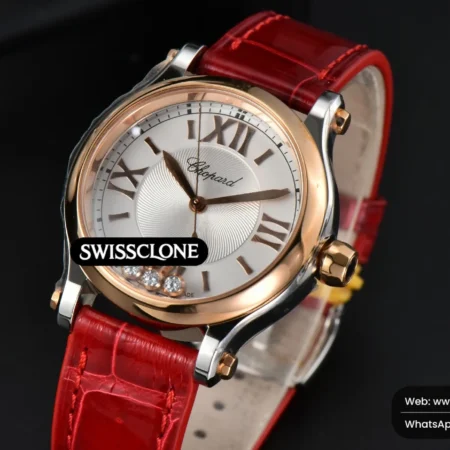Rolex Chopard Happy Sport Automatic RG/SS 33mm HWF White Dial Red Leather Starp High Resolution View